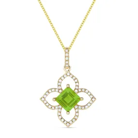 0.75Ct Peridot 16"pendant Necklace In 14K Yellow Gold