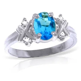 0.97 Carat 14K Solid White Gold Love Me Do Blue Topaz Diamond Ring