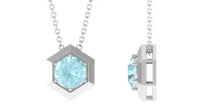 1 CT Hexagon Pendant with Solitaire Sky Blue Topaz