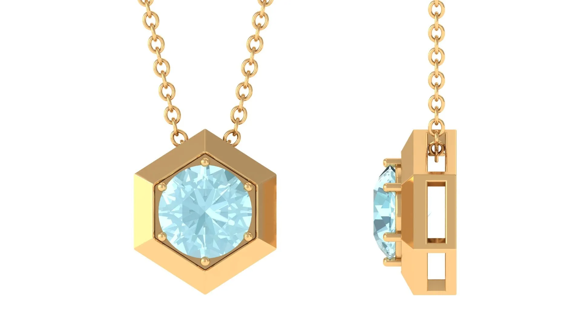 1 CT Hexagon Pendant with Solitaire Sky Blue Topaz