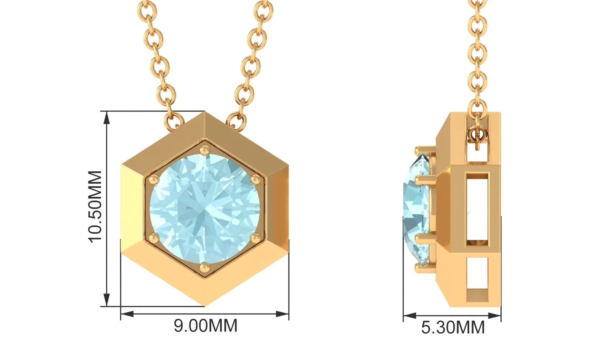 1 CT Hexagon Pendant with Solitaire Sky Blue Topaz