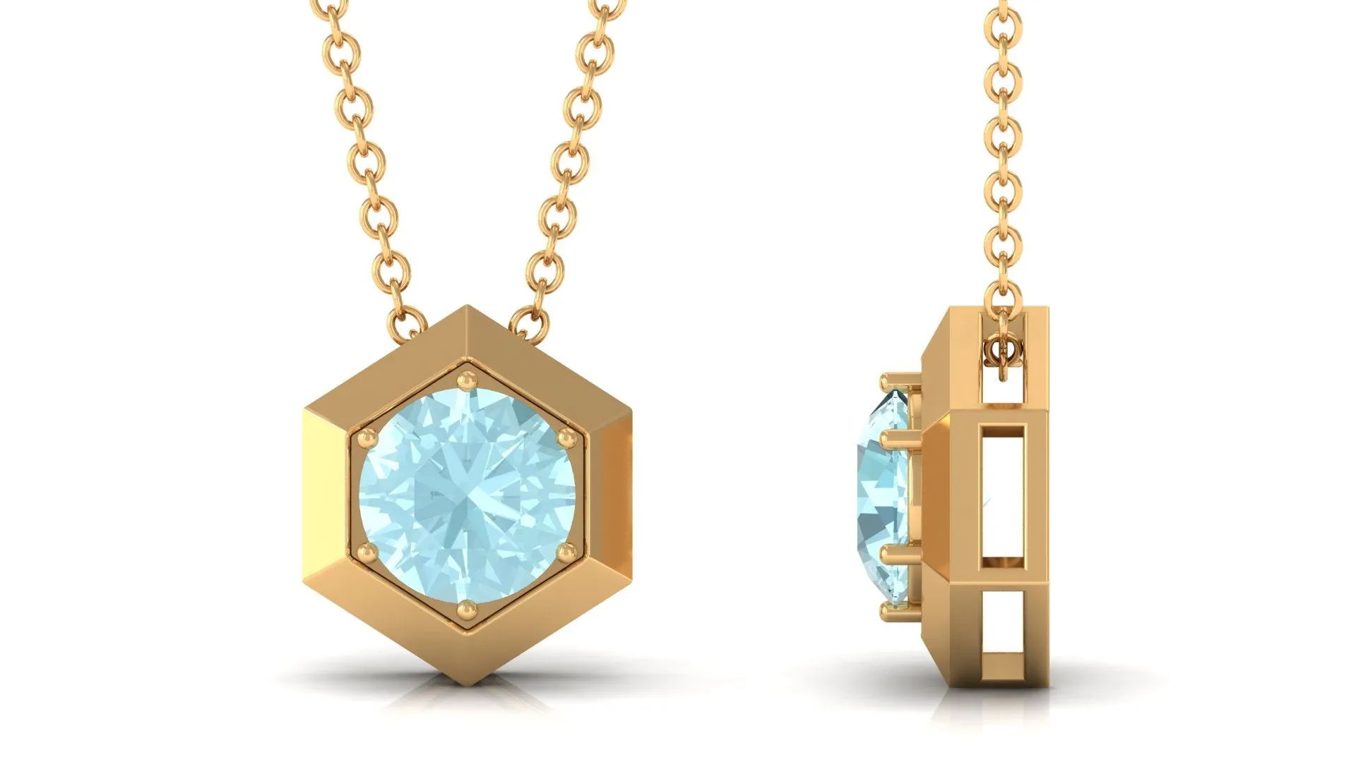 1 CT Hexagon Pendant with Solitaire Sky Blue Topaz