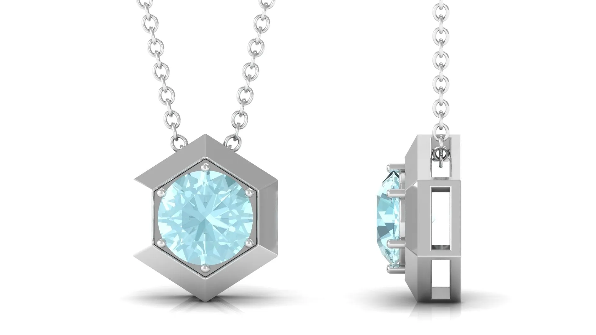1 CT Hexagon Pendant with Solitaire Sky Blue Topaz