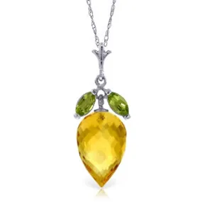 10 Carat 14K Solid White Gold Necklace Peridot Pointy Briolette Citrine