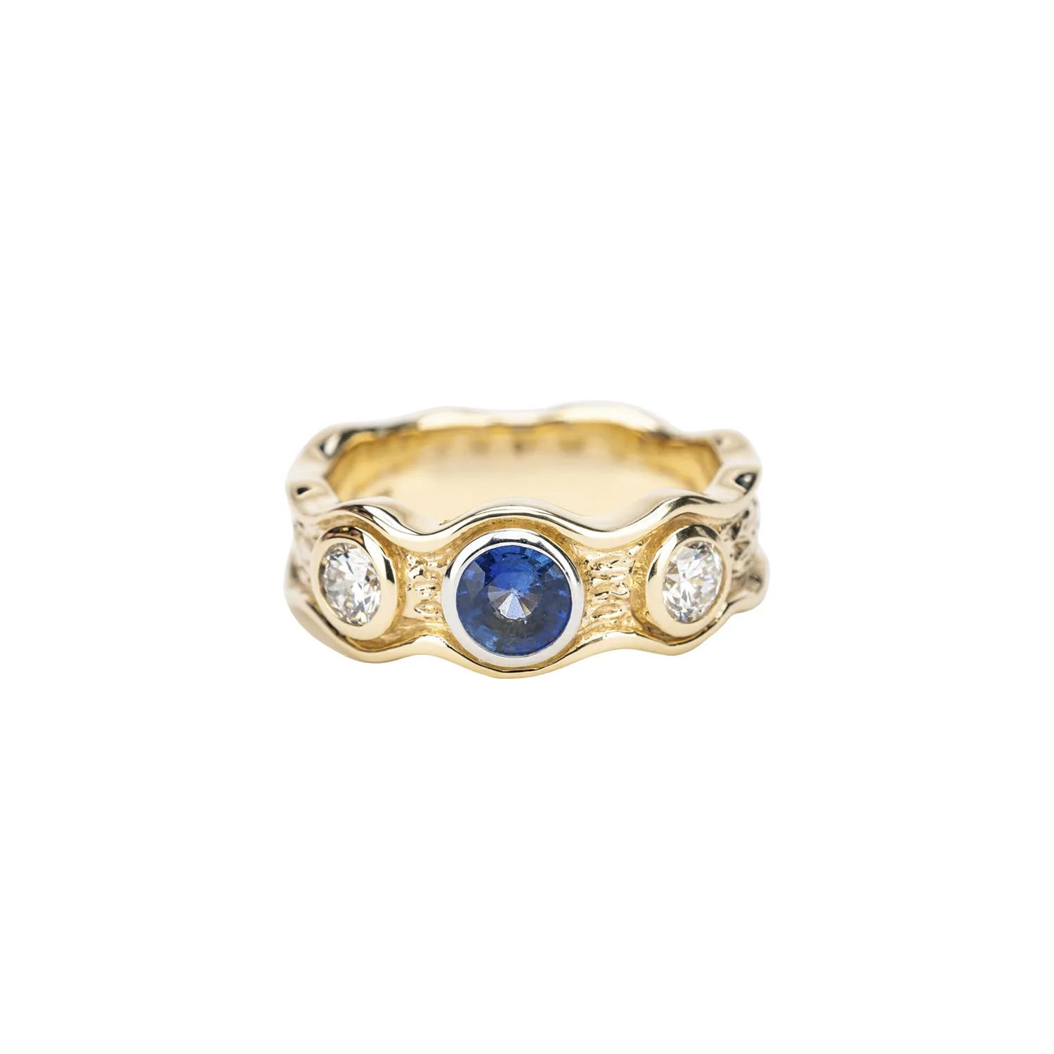 10k Gold Rocks n' Rivers Certified Lab Grown Diamond and Sapphire 3 Piece Ring