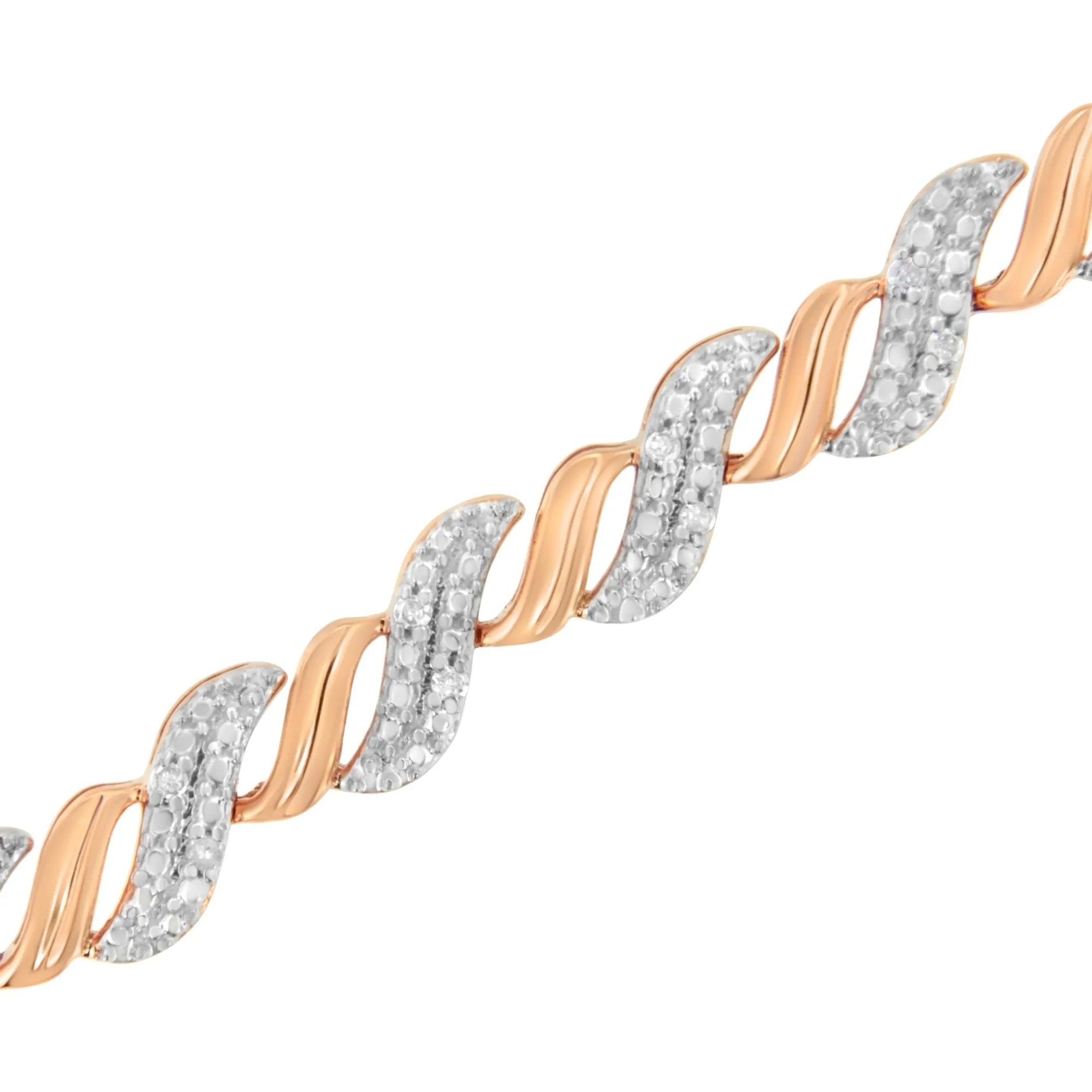 10K Rose Gold Plated .925 Sterling Silver 1/4 cttw Prong Set Round-Cut Diamond "S" Link Bracelet (I-J, I2-I3) - Size 7.25"