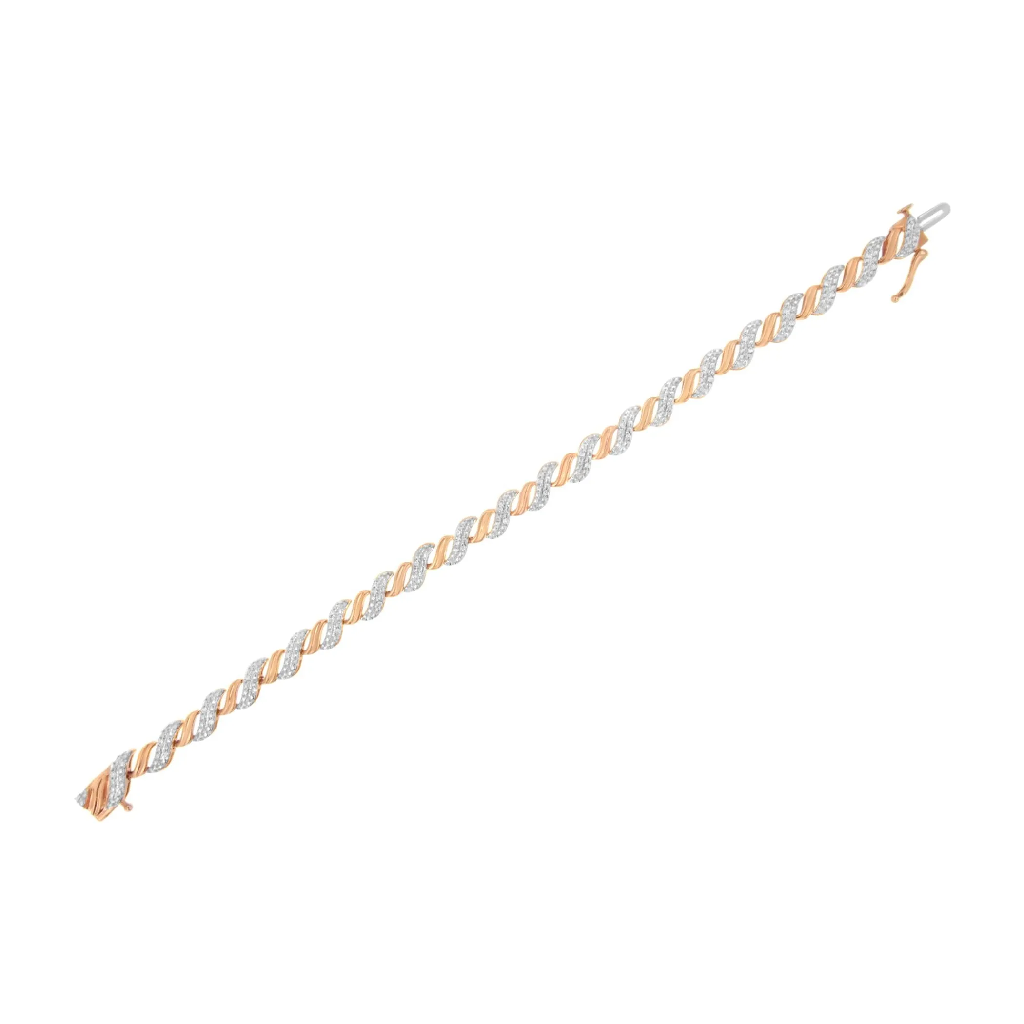 10K Rose Gold Plated .925 Sterling Silver 1/4 cttw Prong Set Round-Cut Diamond "S" Link Bracelet (I-J, I2-I3) - Size 7.25"