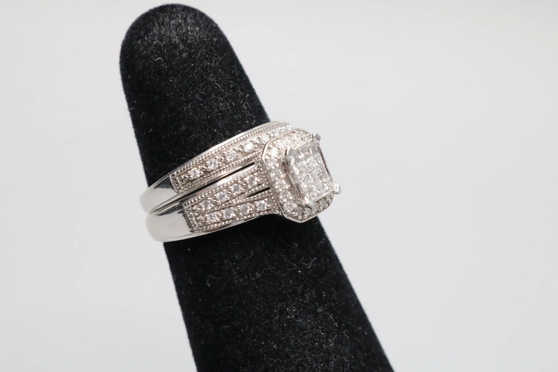 10K White Gold Diamond Wedding Set (Size 5)