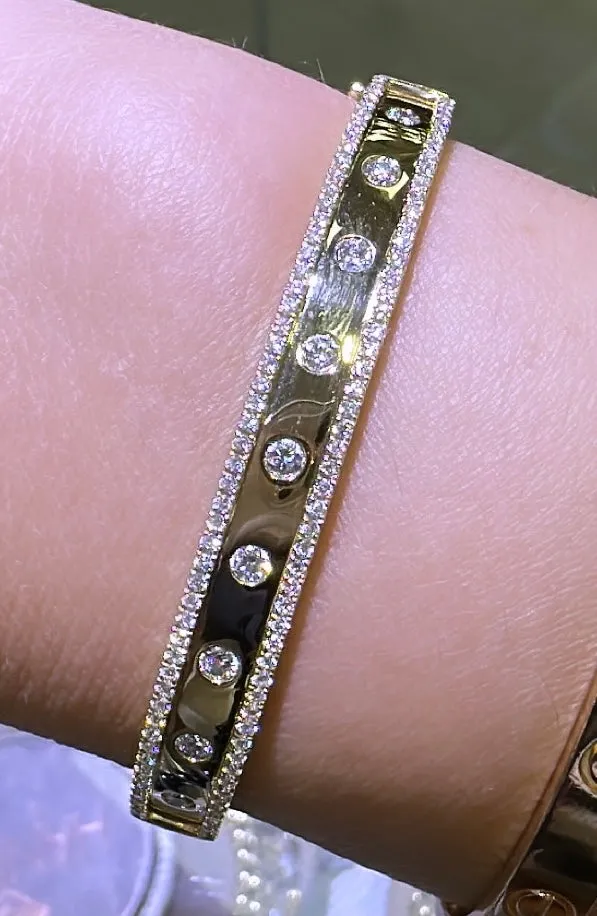 1.10carat Burnish Set Diamond Station Bangle Bracelet
