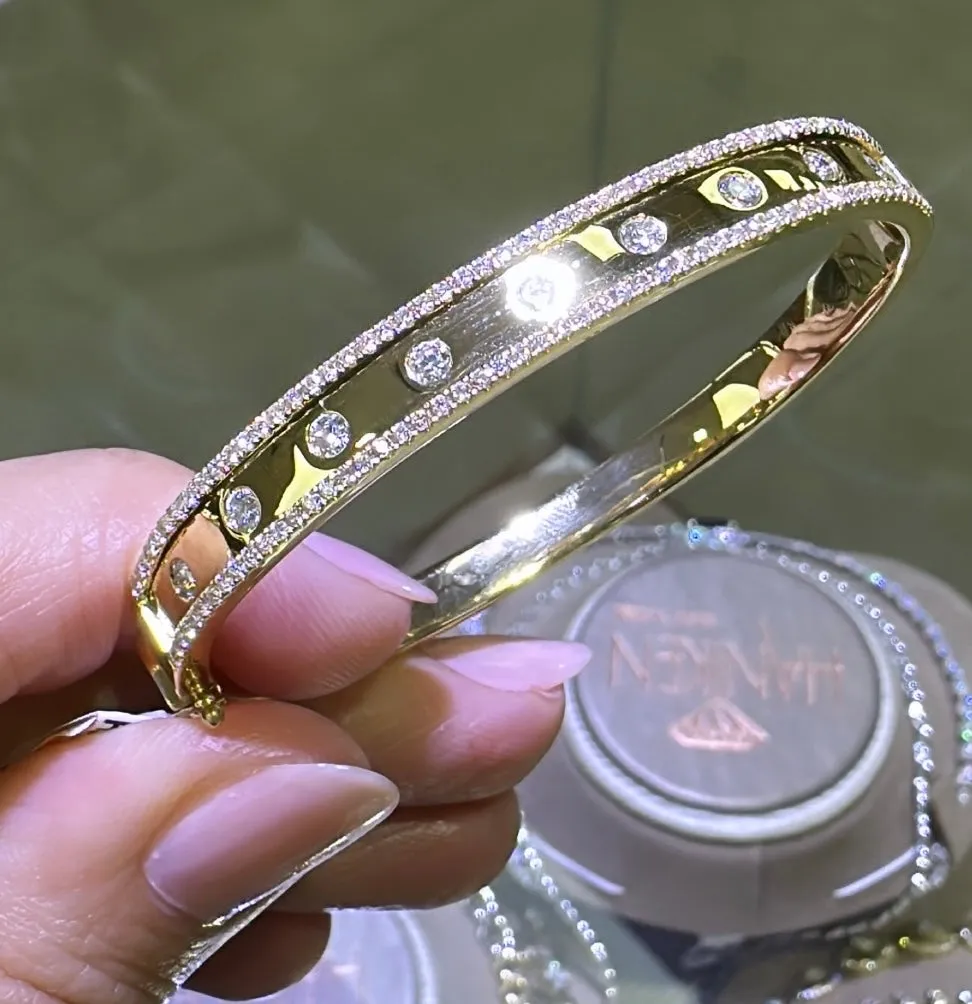 1.10carat Burnish Set Diamond Station Bangle Bracelet