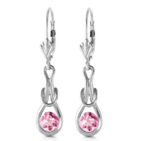 1.3 Carat 14K Solid White Gold Leverback Earrings Natural Pink Topaz
