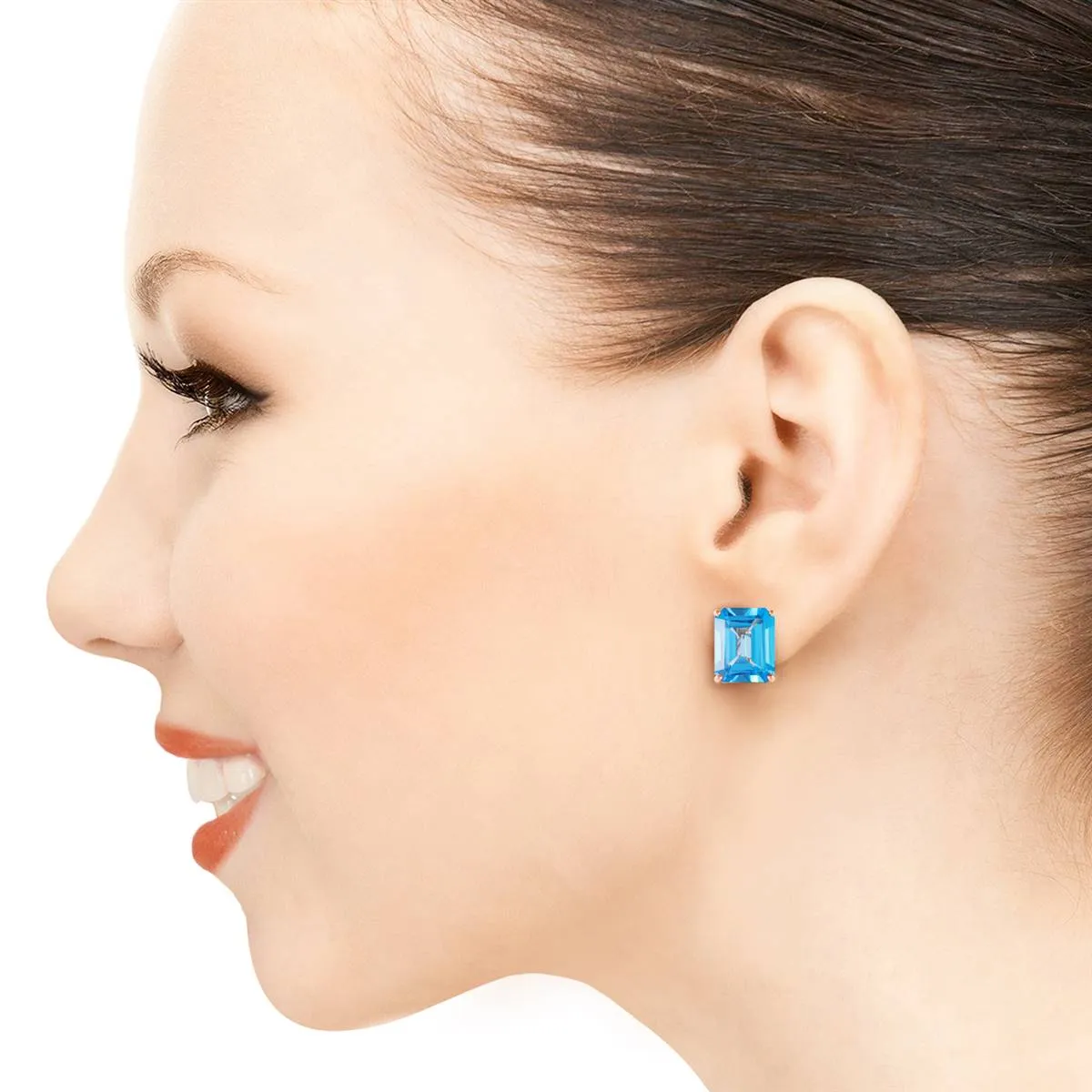 14 Carat 14K Solid Rose Gold Octagon Blue Topaz Earrings