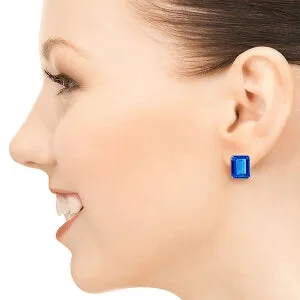 14 Carat 14K Solid Rose Gold Octagon Blue Topaz Earrings