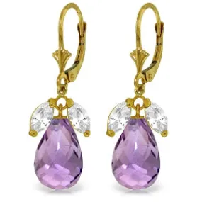 14.4 Carat 14K Solid Yellow Gold Dina Amethyst White Topaz Earrings