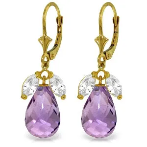 14.4 Carat 14K Solid Yellow Gold Dina Amethyst White Topaz Earrings
