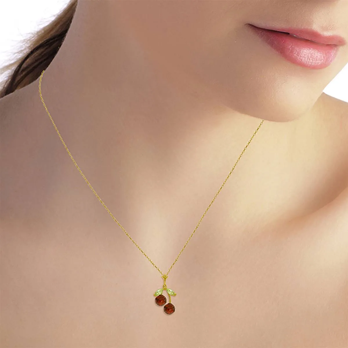 1.45 Carat 14K Solid Yellow Gold Cherry Pie Garnet Peridot Necklace