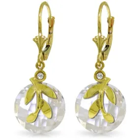 14.73 Carat 14K Solid Yellow Gold Leverback Earrings White Topaz Diamond