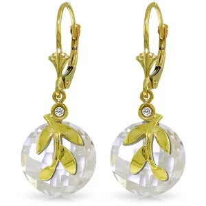 14.73 Carat 14K Solid Yellow Gold Leverback Earrings White Topaz Diamond