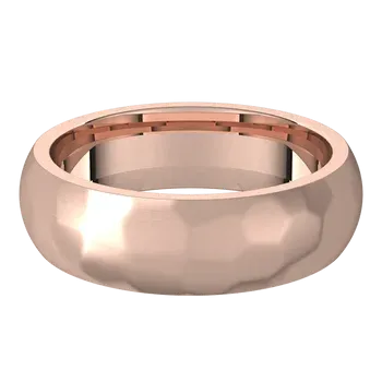 14k Gold 6mm Standard Comfort Fit Classic Wedding Band with Satin Rock or Satin Hammered Finish