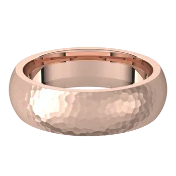 14k Gold 6mm Standard Comfort Fit Classic Wedding Band with Satin Rock or Satin Hammered Finish