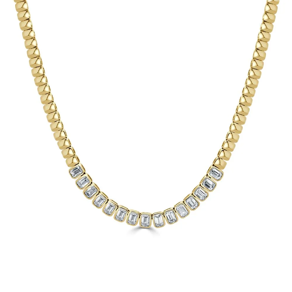 14K Gold & Emerald-Cut Diamond Bezel Set Necklace - 2.54ct