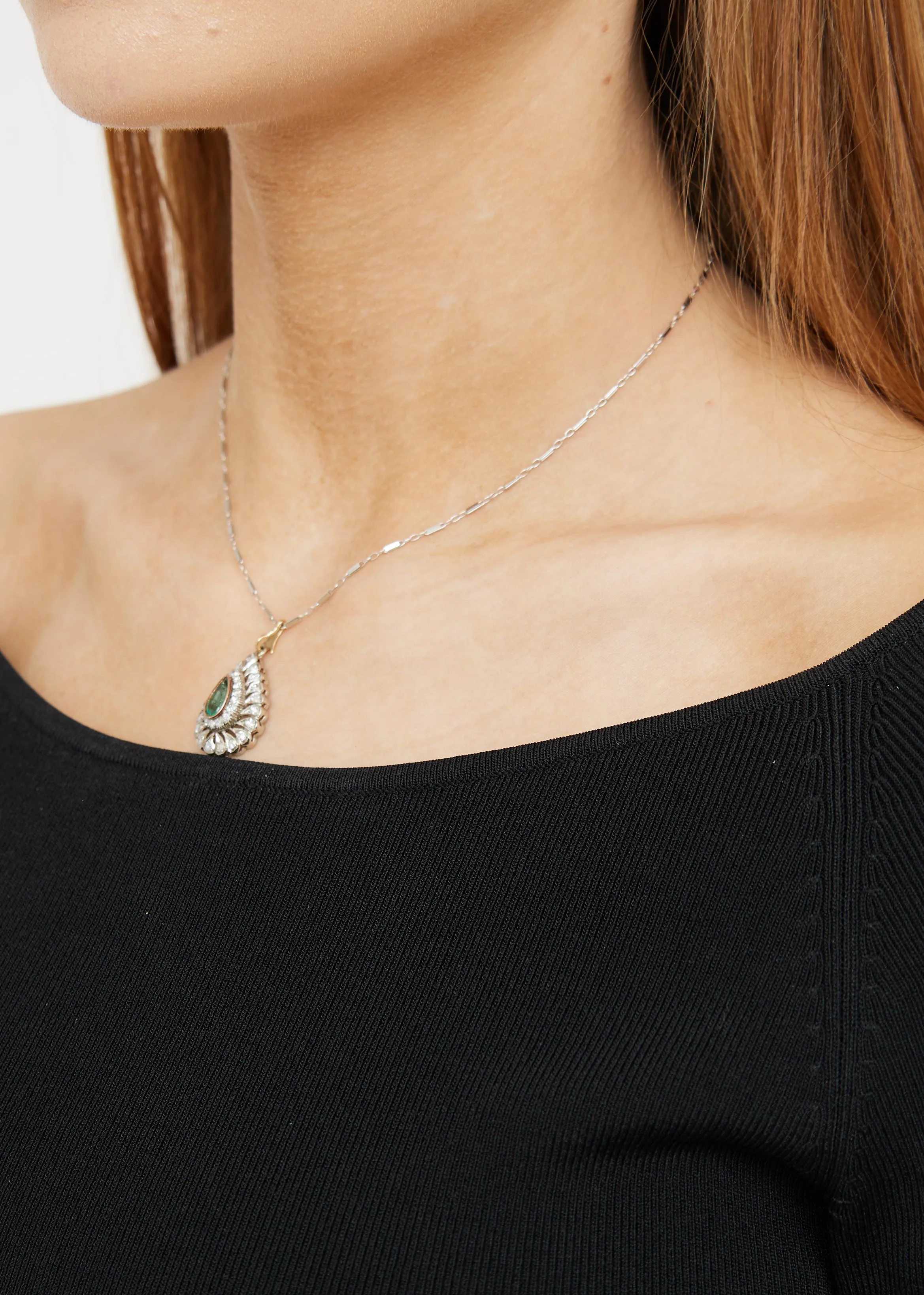 14k Gold Diamond Emerald Necklace