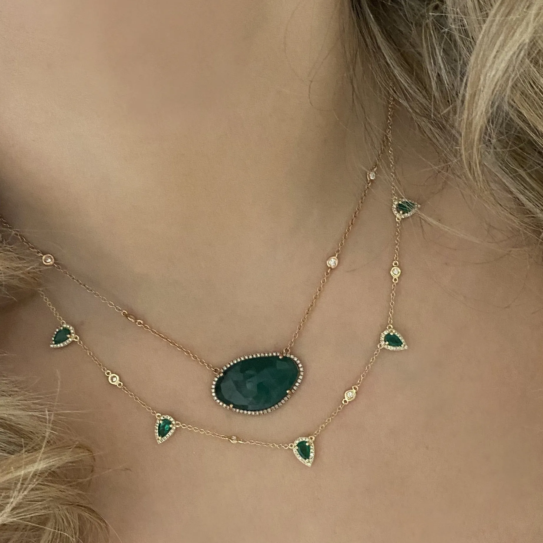 14K GOLD DIAMOND EMMA EMERALD NECKLACE