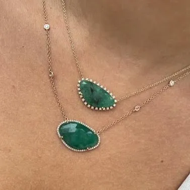 14K GOLD DIAMOND EMMA EMERALD NECKLACE