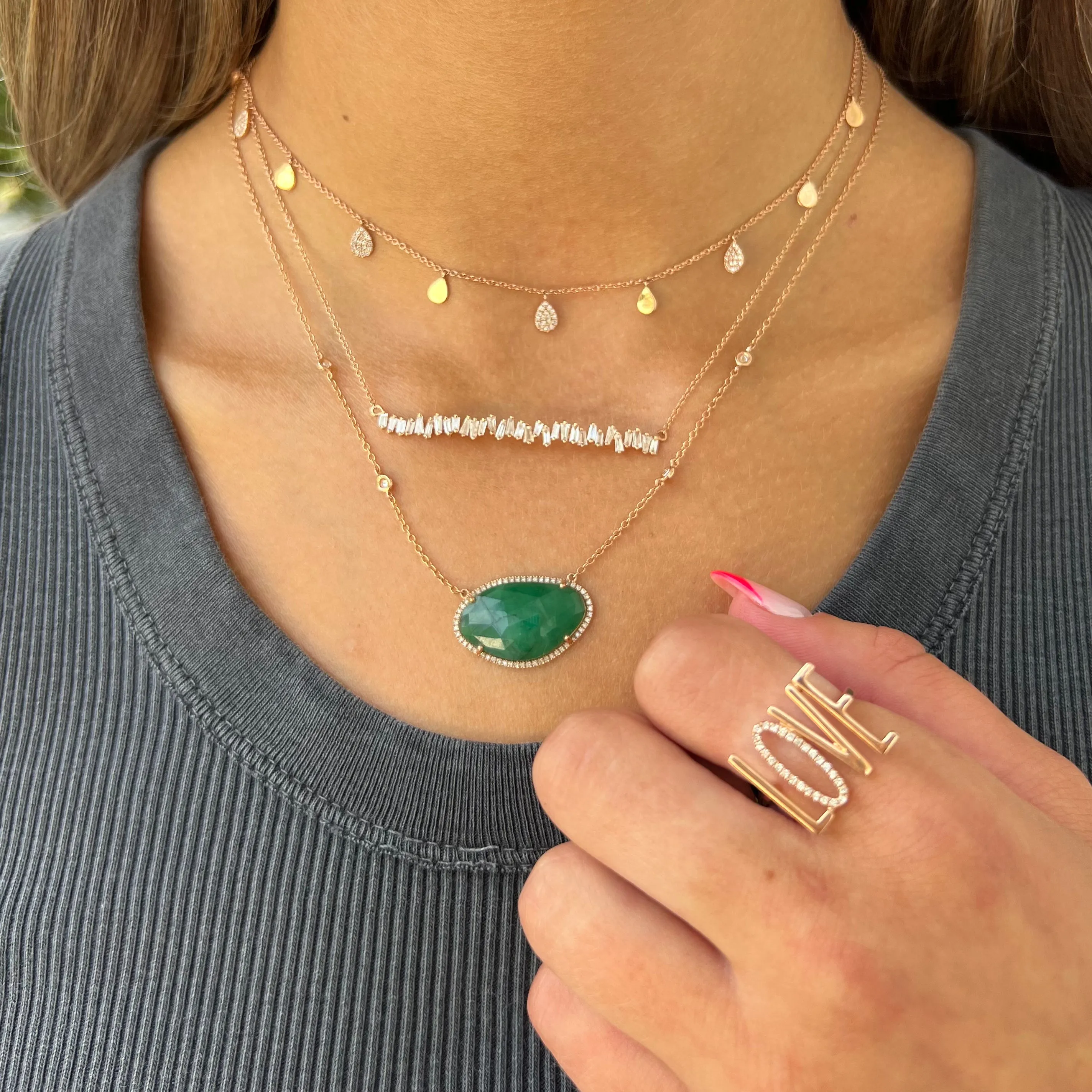 14K GOLD DIAMOND EMMA EMERALD NECKLACE