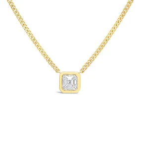 14K Gold Floating Bezel Asscher Cut Diamond Necklace