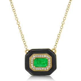 14k Gold Green Emerald & Diamond Pendant