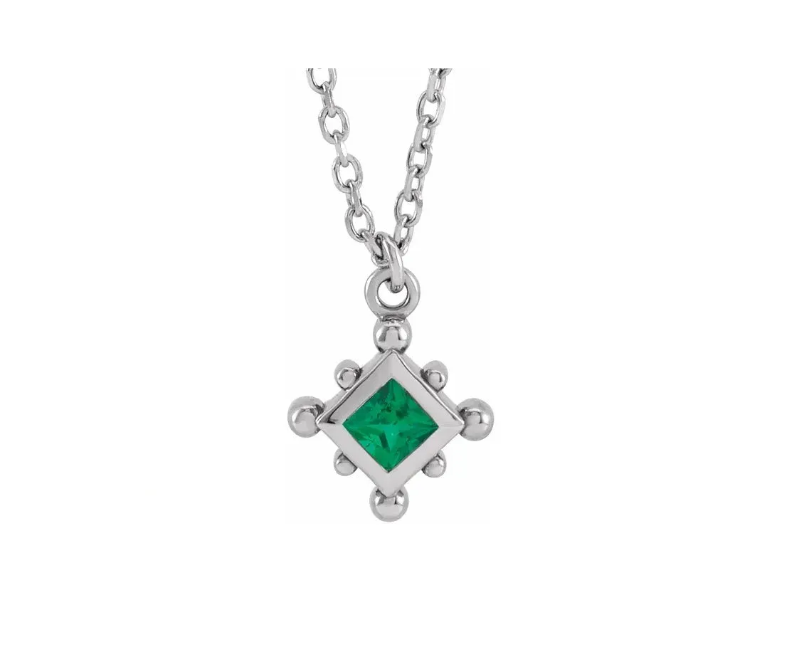 14K Gold Natural Emerald Bezel-Set Beaded Necklace