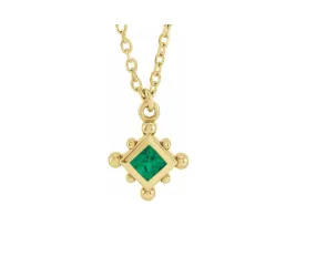 14K Gold Natural Emerald Bezel-Set Beaded Necklace
