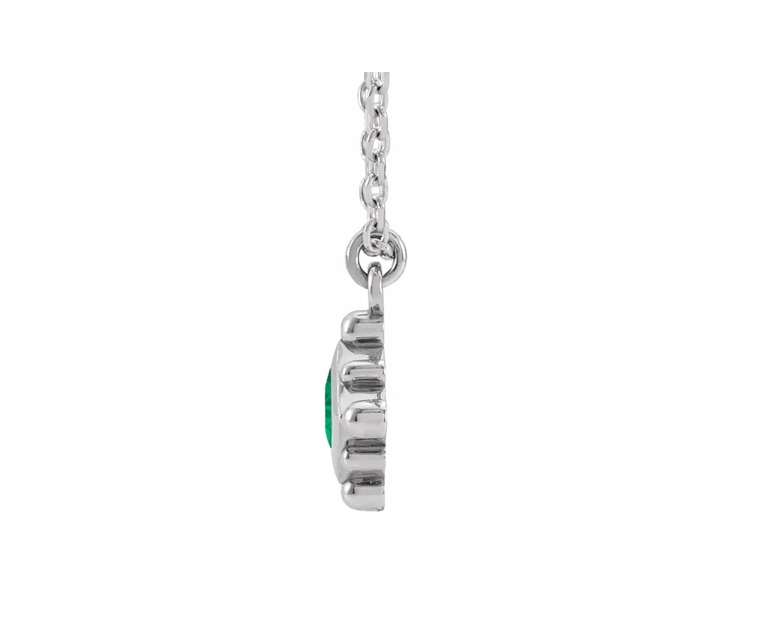 14K Gold Natural Emerald Bezel-Set Beaded Necklace