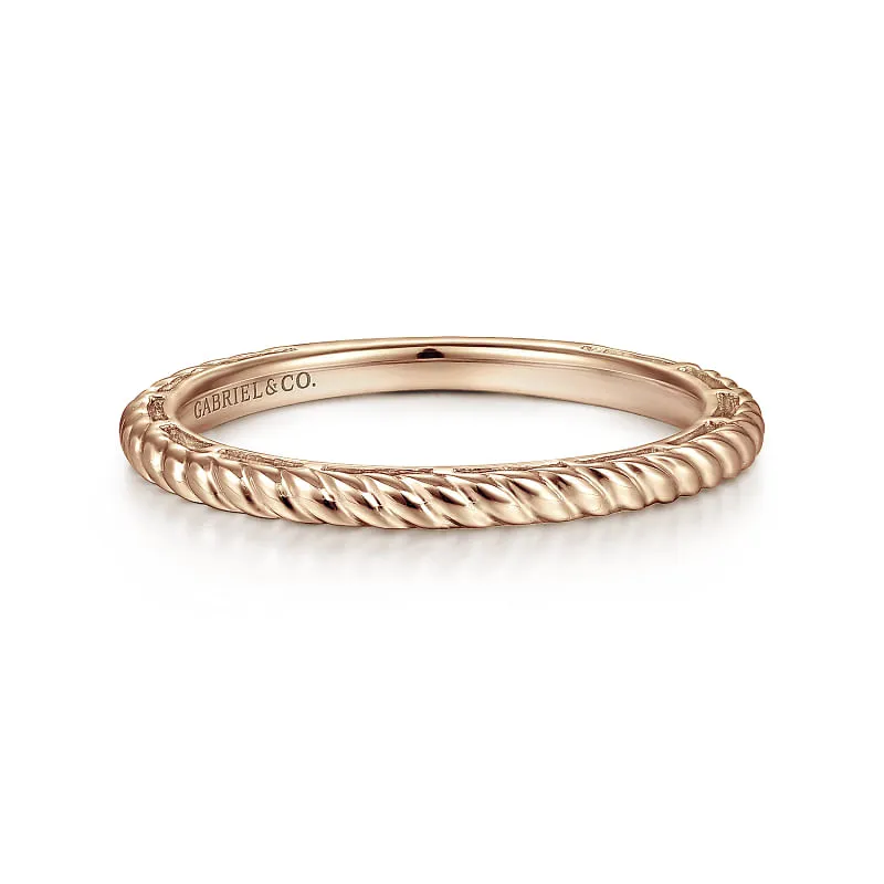 14K Rose Gold Twisted Rope Stackable Ring