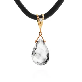 14K Solid Rose Gold & Leather Diamond & Rose Topaz Round Cut Necklace