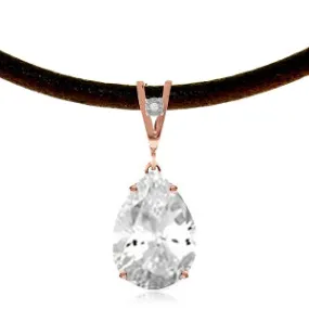 14K Solid Rose Gold & Leather Diamond/Rose Topaz Necklace
