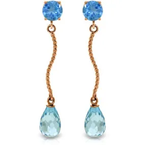 14K Solid Rose Gold Danglings Earrings w/ Natural Blue Topaz