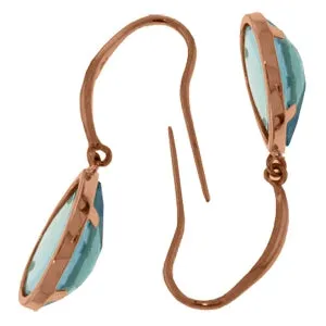 14K Solid Rose Gold Fish Hook Blue Topaz Certified Earrings