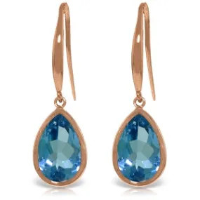 14K Solid Rose Gold Fish Hook Blue Topaz Certified Earrings