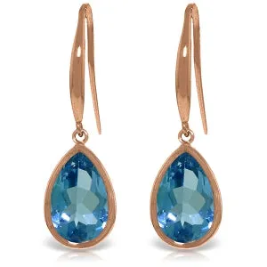 14K Solid Rose Gold Fish Hook Blue Topaz Certified Earrings