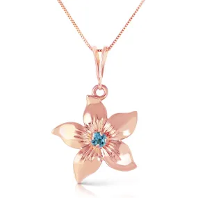14K Solid Rose Gold Flower Necklace w/ Natural Blue Topaz