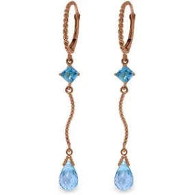 14K Solid Rose Gold Leverback Earrings Blue Topaz Series