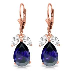 14K Solid Rose Gold Leverback Earrings Sapphire & Rose Topaz Certified