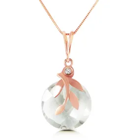14K Solid Rose Gold Natural Rose Topaz & Diamond Necklace Certified