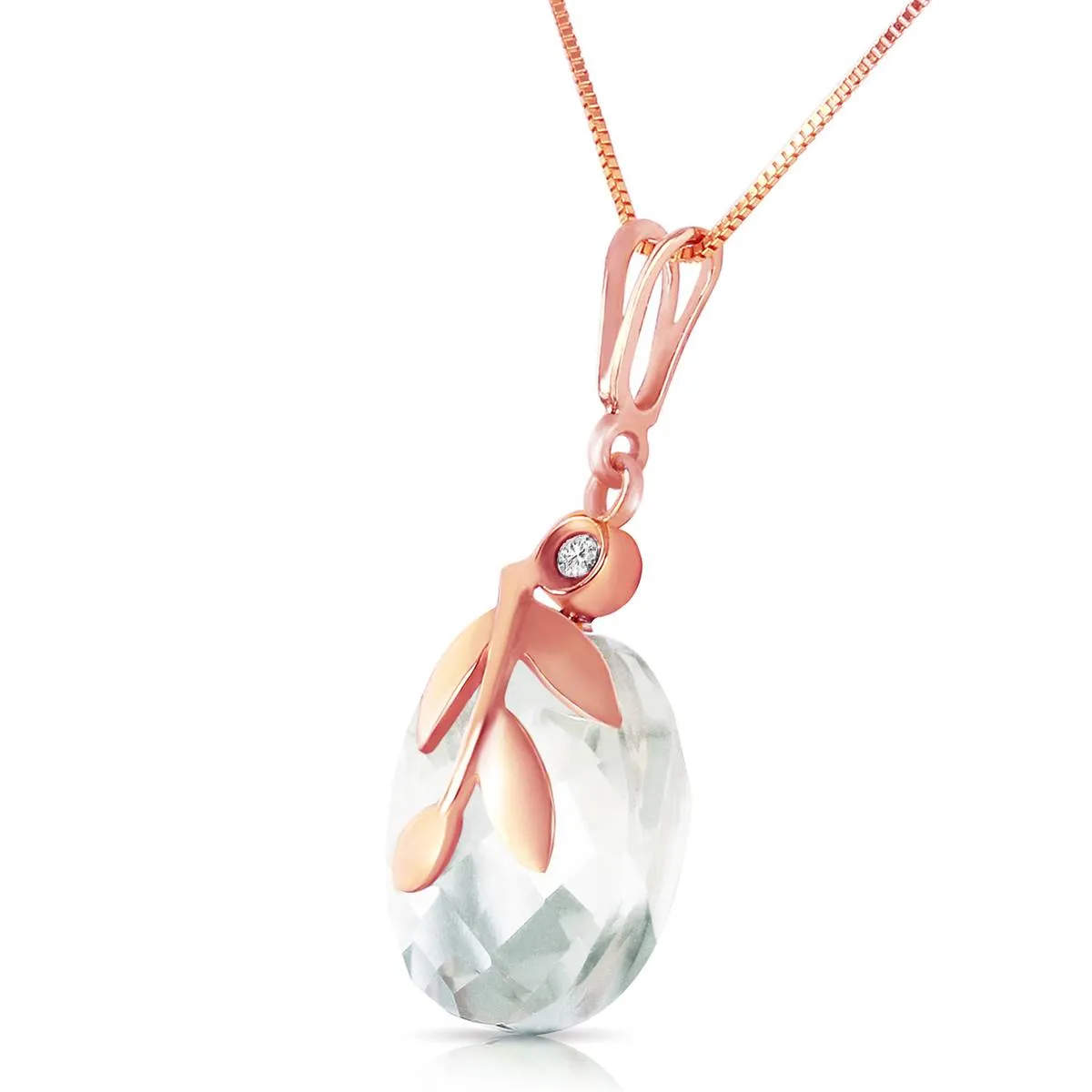 14K Solid Rose Gold Natural Rose Topaz & Diamond Necklace Certified