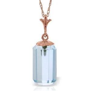 14K Solid Rose Gold Necklace w/ Bullet Cut Blue Topaz