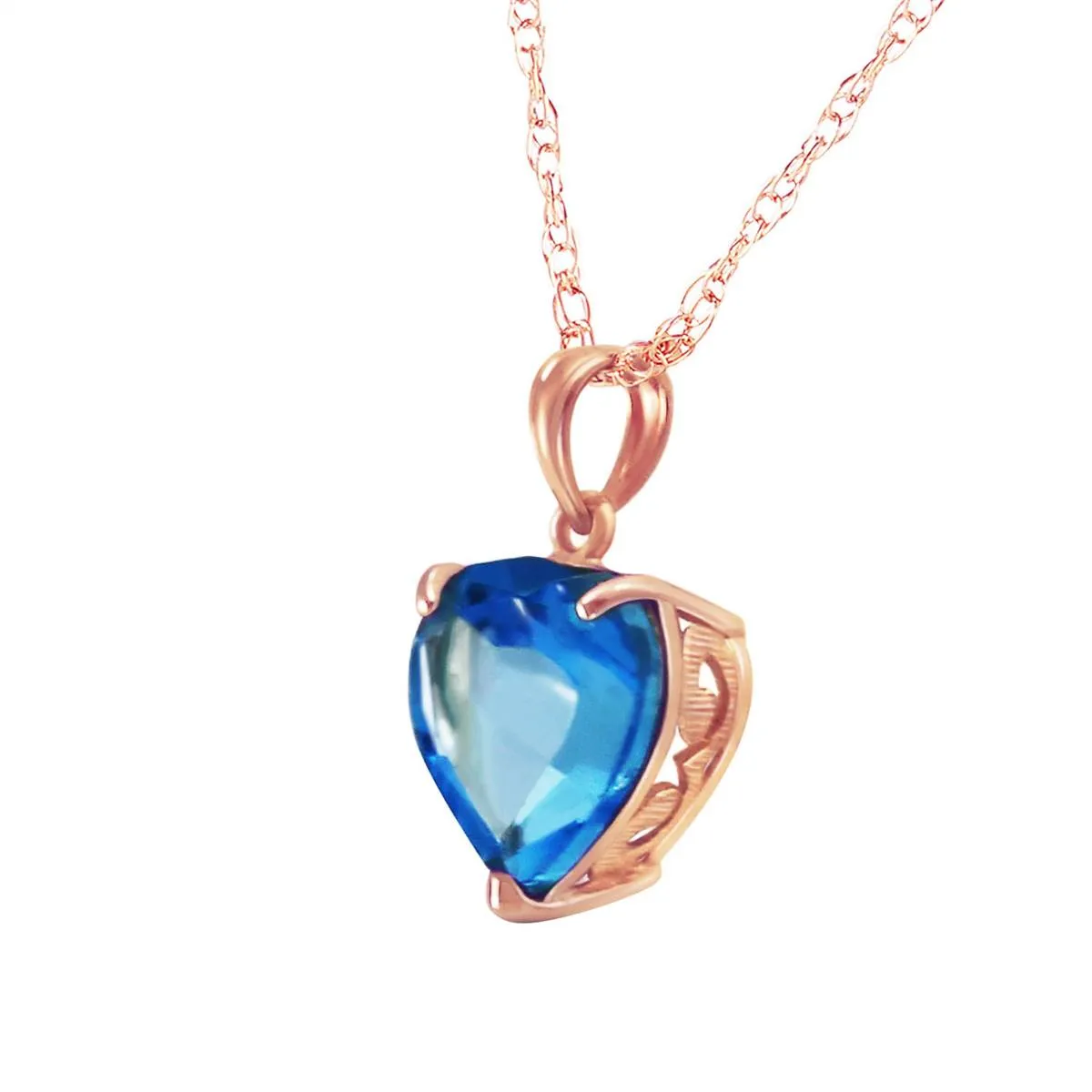 14K Solid Rose Gold Necklace w/ Natural 10mm Heart Blue Topaz
