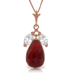 14K Solid Rose Gold Necklace w/ Natural Ruby & Rose Topaz