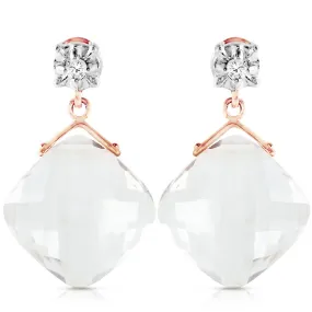 14K Solid Rose Gold Stud Earrings Diamond & Rose Topaz Certified